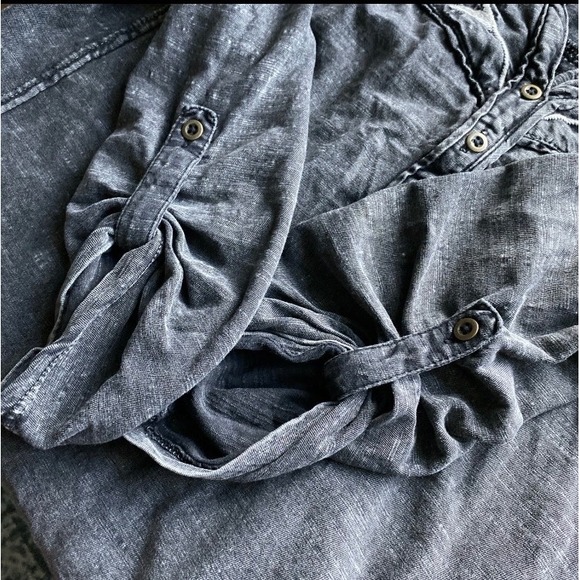 Style & Co Top XS Women Black Henley Mineral Wash Embroidered Floral Whimsigoth - Picture 4 of 8